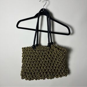 Clare V. Los Angeles Paracord Rope Tote Bag Gold Black Leather EUC